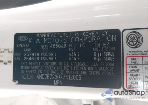 2007 Kia Sportage Lx V6 from USA, damaged, VIN KNDJE723077412006